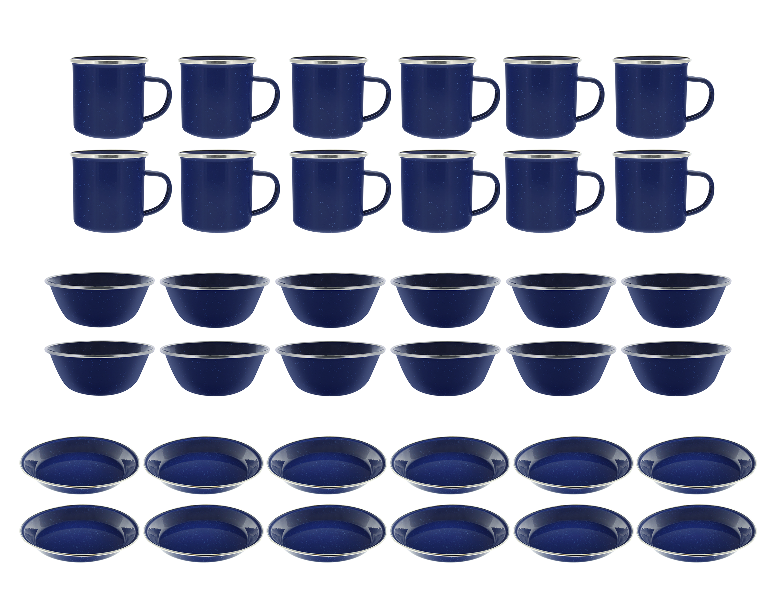 Camping Dinnerware 12Person Set, 36 Items=12 ea, 24 oz Mugs 6" Bowls